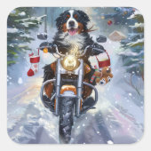 Berner Mountain Dog Riding Motorfiets Kerstmis Vierkante Sticker (Voorkant)