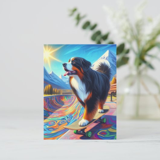 Berner Mountain Dog Skateboarden Briefkaart (Staand voorkant)