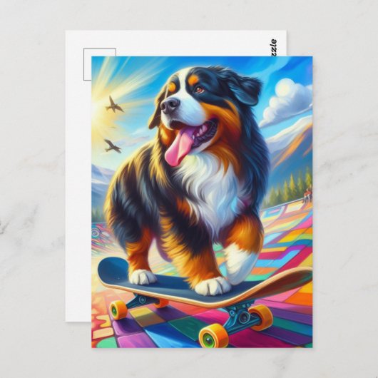 Berner Mountain Dog Skateboarden Briefkaart (Voorkant / Achterkant)