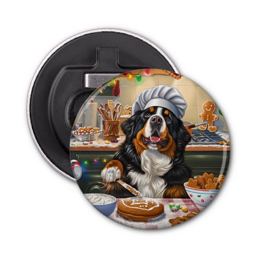 Berner Mountain Holiday Baking: Feestelijke Kerst Button Flesopener (Voorkant)