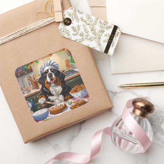 Berner Mountain Holiday Baking: Feestelijke Kerst Vierkante Sticker (Geschenken)