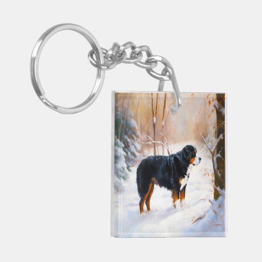 Berner Mountain liet het sneeuwen Kerstmis Sleutelhanger (Voorkant Links)