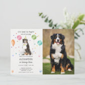 Berner Mountain Pawty Puppy Verjaardag Roze Foto Kaart (Staand voorkant)