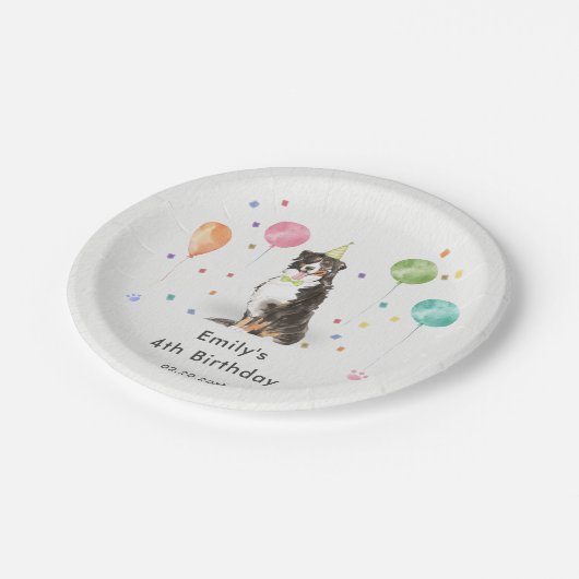 Berner Mountain Puppy Dog Kids Verjaardagsfeestje Papieren Bordje (Gekanteld)