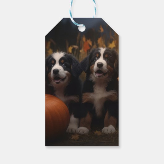 Berner Mountain Puppy Herfst Delight Pompoen Cadeaulabel (Achterkant)