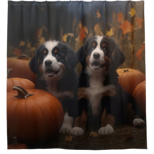 Berner Mountain Puppy Herfst Delight Pompoen Douchegordijn (Voorkant)