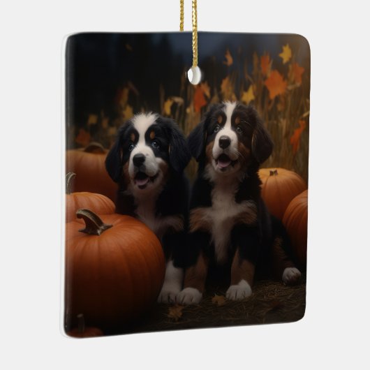 Berner Mountain Puppy Herfst Delight Pompoen Keramisch Ornament (Rechts)