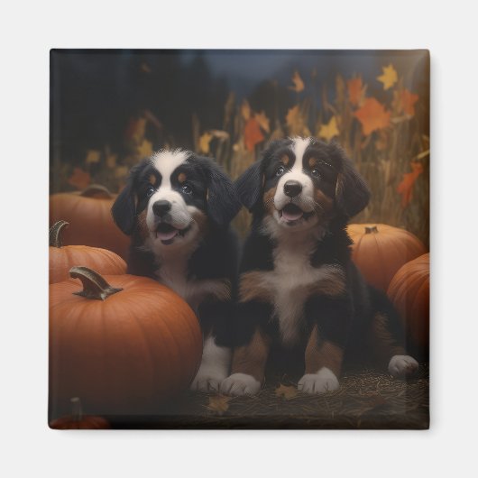 Berner Mountain Puppy Herfst Delight Pompoen Magneet (Voorkant)