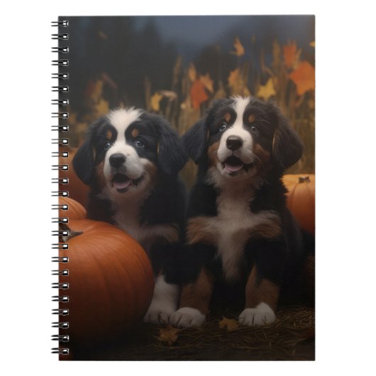 Berner Mountain Puppy Herfst Delight Pompoen Notitieboek (Voorkant)