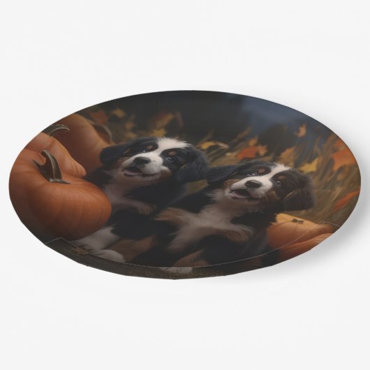 Berner Mountain Puppy Herfst Delight Pompoen Papieren Bordje (Gekanteld)