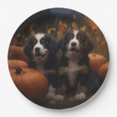 Berner Mountain Puppy Herfst Delight Pompoen Papieren Bordje (Voorkant)