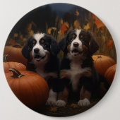 Berner Mountain Puppy Herfst Delight Pompoen Ronde Button 6,0 Cm (Voorkant)