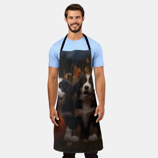 Berner Mountain Puppy Herfst Delight Pompoen Schort (Gedragen)