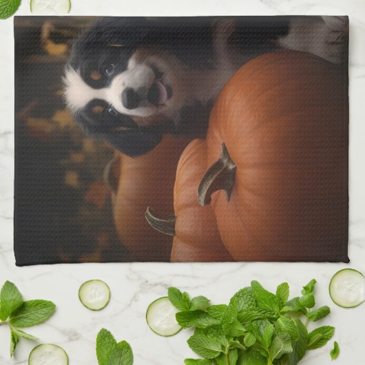 Berner Mountain Puppy Herfst Delight Pompoen Theedoek (Gevouwen)