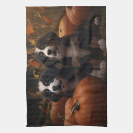 Berner Mountain Puppy Herfst Delight Pompoen Theedoek (Verticaal)