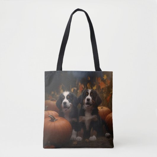 Berner Mountain Puppy Herfst Delight Pompoen Tote Bag (Voorkant)