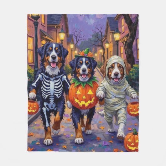 Berner Mountain Trick-or-Treating tijdens Hallowee Fleece Deken (Voorkant)