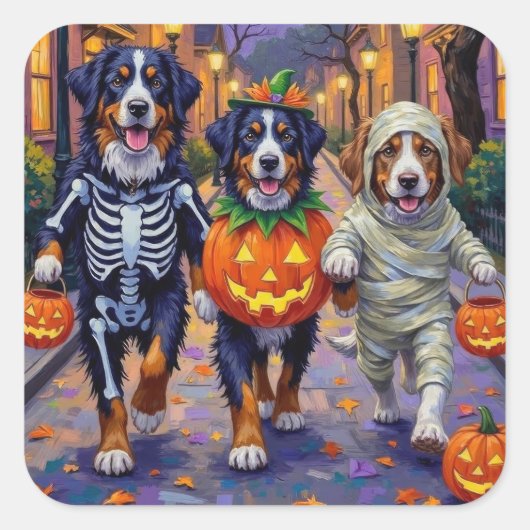 Berner Mountain Trick-or-Treating tijdens Hallowee Vierkante Sticker (Voorkant)