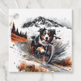 Berner mountainbike in de bergen bedankjes labels