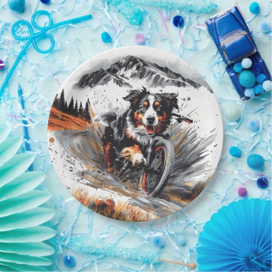 Berner mountainbike in de bergen papieren bordje (Feest)