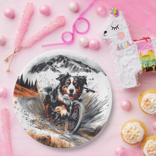 Berner mountainbike in de bergen papieren bordje (Feest)