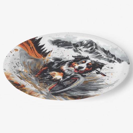 Berner mountainbike in de bergen papieren bordje (Gekanteld)