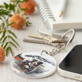 Berner mountainbike in de bergen sleutelhanger (Voorkant Rechts)