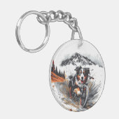 Berner mountainbike in de bergen sleutelhanger (Voorkant Links)