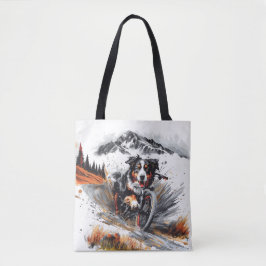 Berner mountainbike in de bergen tote bag