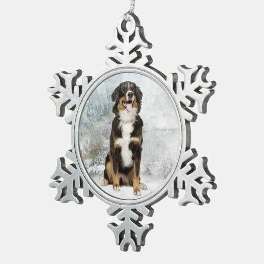 Berner Mt. Hond Kerstversiering Tin Sneeuwvlok Ornament (Rechts)