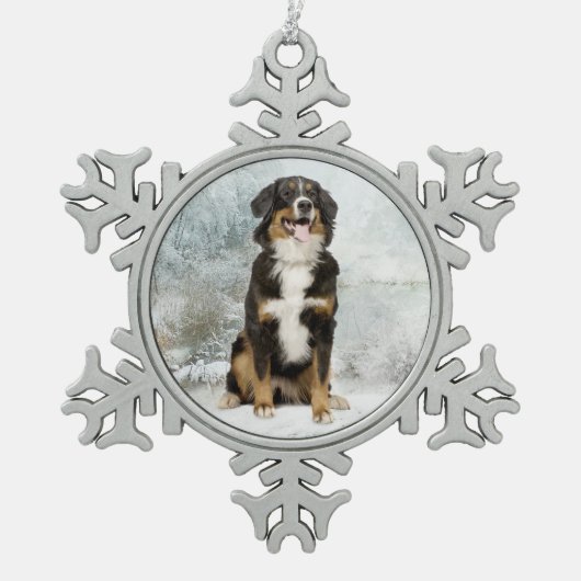 Berner Mt. Hond Kerstversiering Tin Sneeuwvlok Ornament (Voorkant)