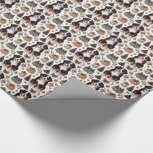 Berner Puppy Kerstmis Cadeaupapier (Hoek)