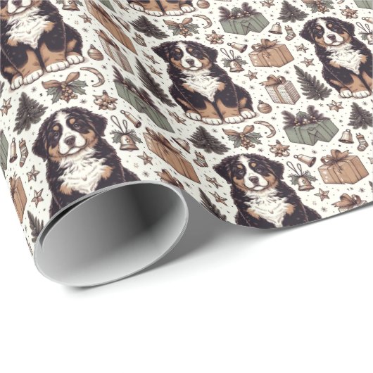 Berner Puppy Kerstmis Cadeaupapier (Rol Hoek)