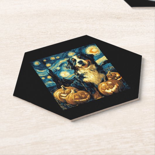 Berner Schattigee Hond Halloween Jack O Lantern Kartonnen Onderzetters (Schuin)