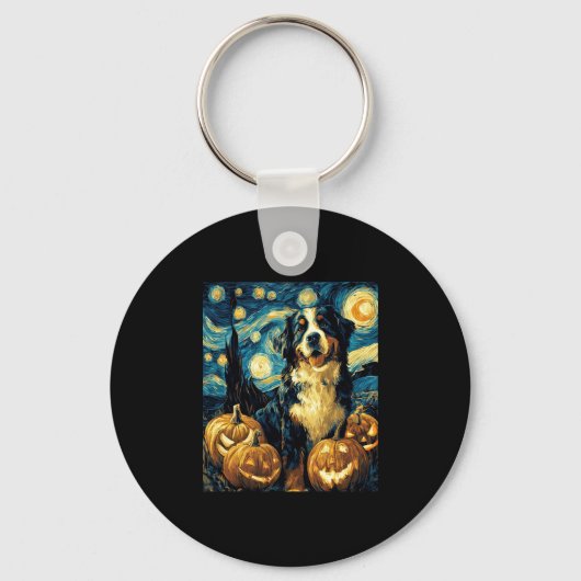 Berner Schattigee Hond Halloween Jack O Lantern Sleutelhanger (Voorkant)