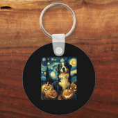 Berner Schattigee Hond Halloween Jack O Lantern Sleutelhanger (Voorkant)