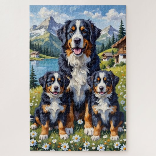 Berner Sennenhond Alpenweide Kunst Legpuzzel (Verticaal)