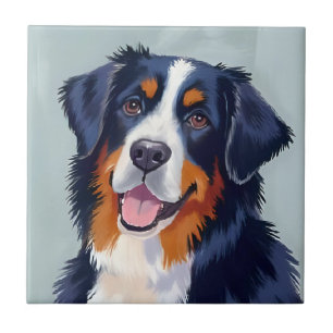 Berner Sennenhond   Aquarel Schilderij Tegeltje