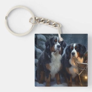 Berner Sennenhond Besneeuwde slee Kerstdecoratie Sleutelhanger