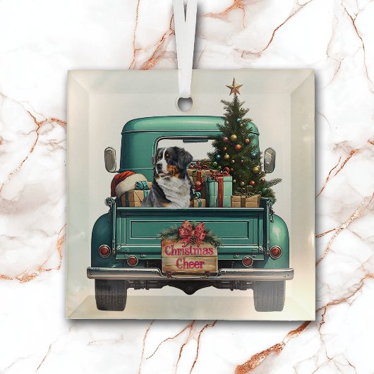 Berner Sennenhond Boerderij Truck Kerst Glas Ornament