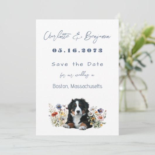 Berner Sennenhond bruiloft Save the Date (Staand voorkant)