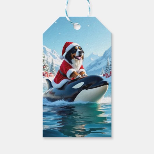 Berner Sennenhond en Orka Kerstmis Cadeaulabel (Voorkant)