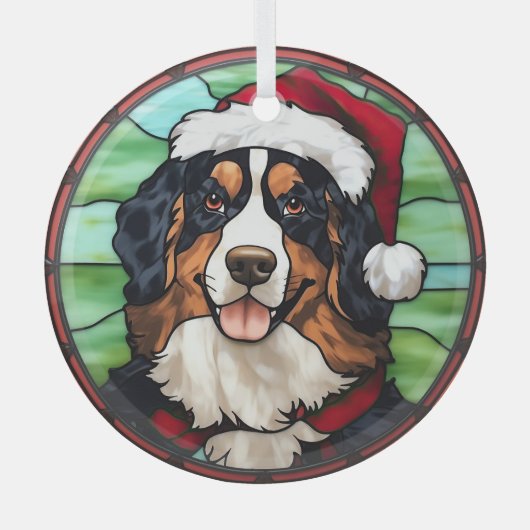Berner Sennenhond Gebrandschilderde Glas Kerstmis Ornament (Voorkant)