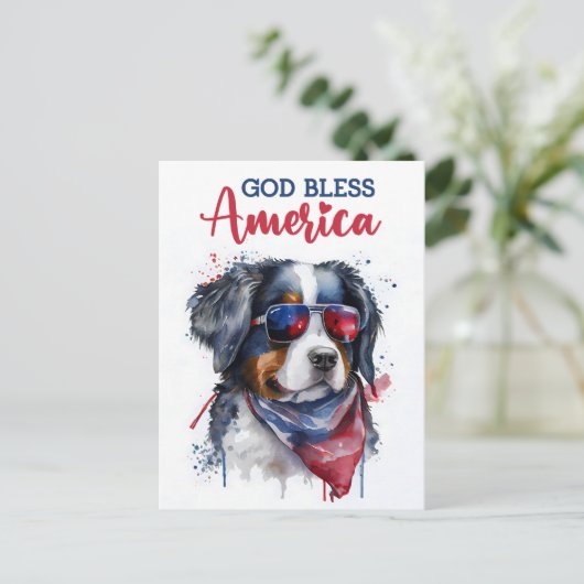 Berner Sennenhond, God zegene Amerika Briefkaart (Staand voorkant)