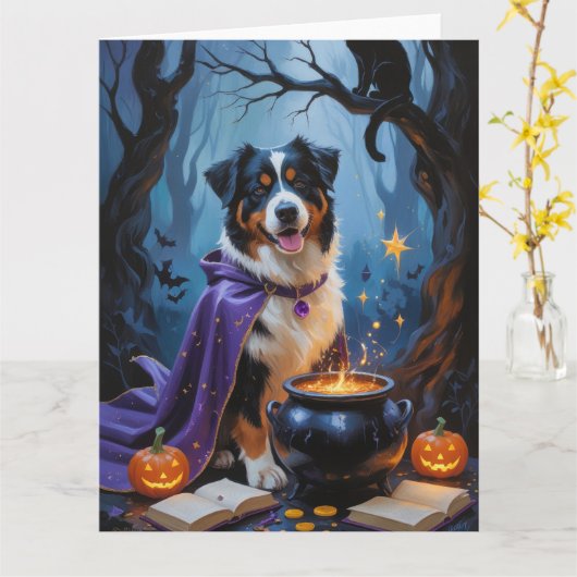 Berner Sennenhond grillig Halloween schilderij Kaart (Gele Bloem)