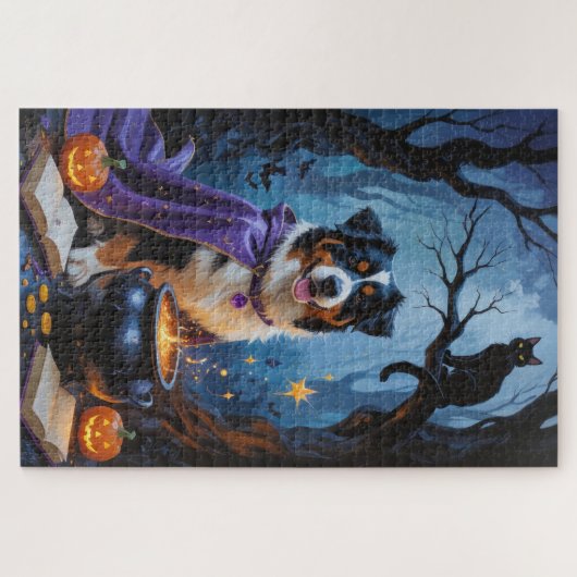 Berner Sennenhond grillig Halloween schilderij Legpuzzel (Horizontaal)