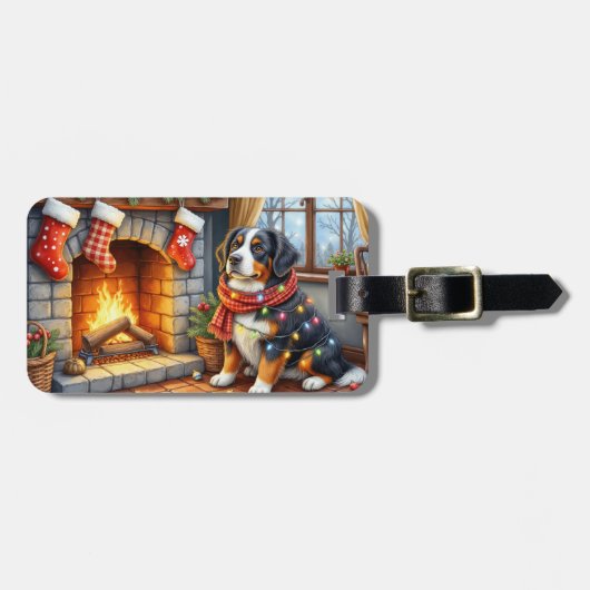 Berner Sennenhond Haard met Kerstverlichting Bagagelabel (Voorkant horizontaal)