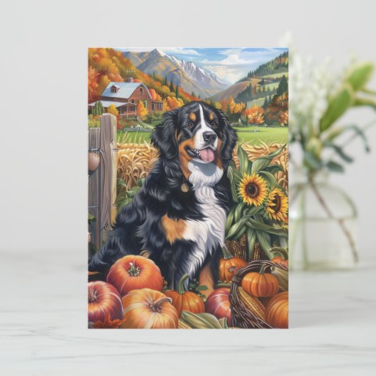 Berner Sennenhond Herfst Oogst Thanksgiving Feestdagenkaart (Staand voorkant)