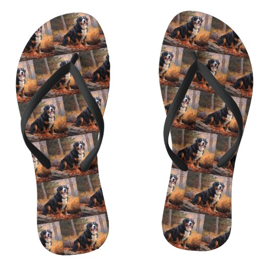 Berner Sennenhond in de herfst Bladeren vallen ins Teenslippers (Voetbed)