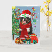 Berner Sennenhond in de sneeuw met kerstcadeaus  Kaart (Gele Bloem)